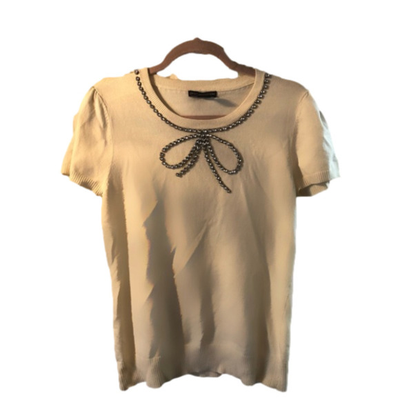CHELSEA & Theodore Rhinestone embellished short sleeve sweater - Picture 1 of 2